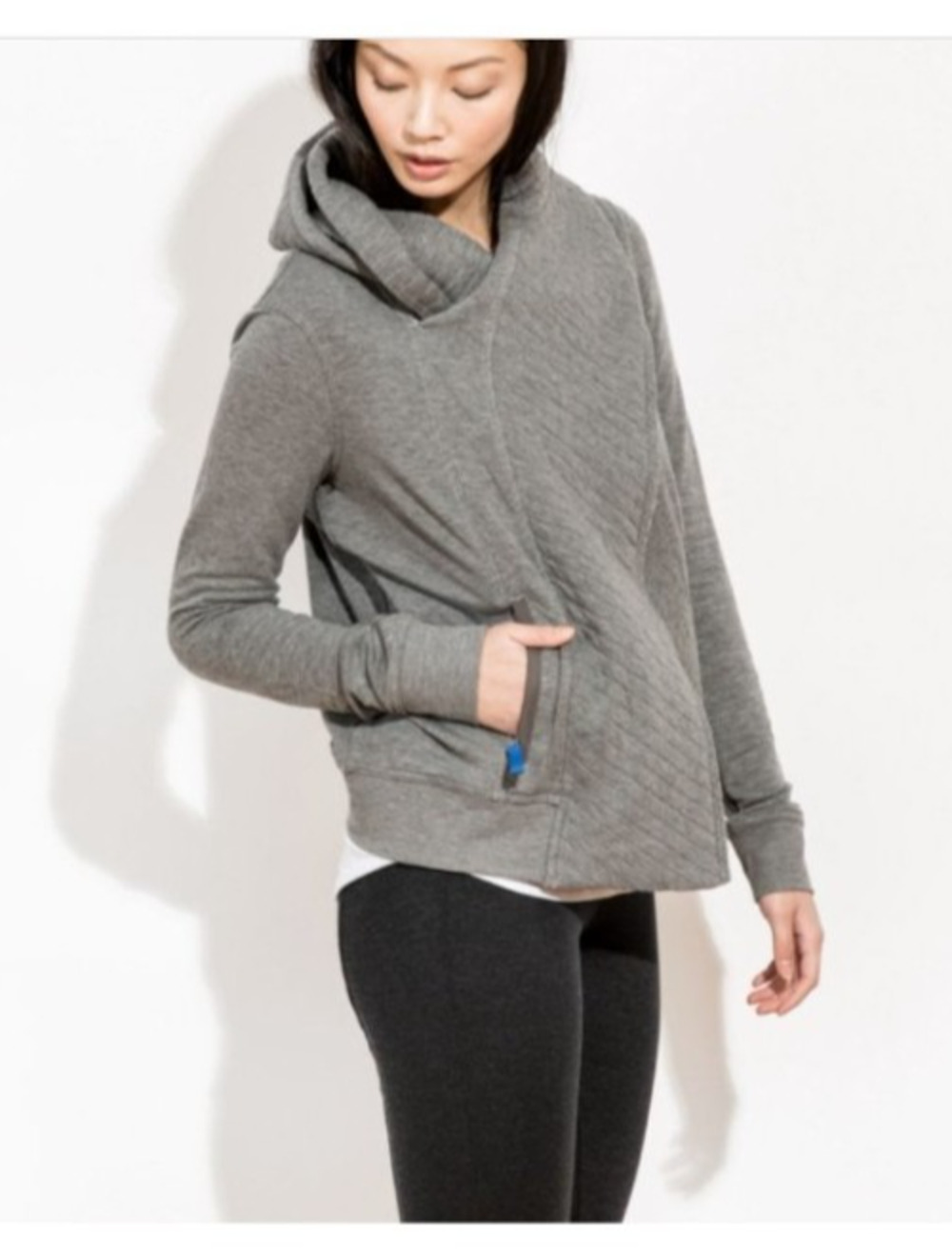 Kit & Ace Size 6 Navy Hooded lightweight cashmere blend sweater front pocket EUC